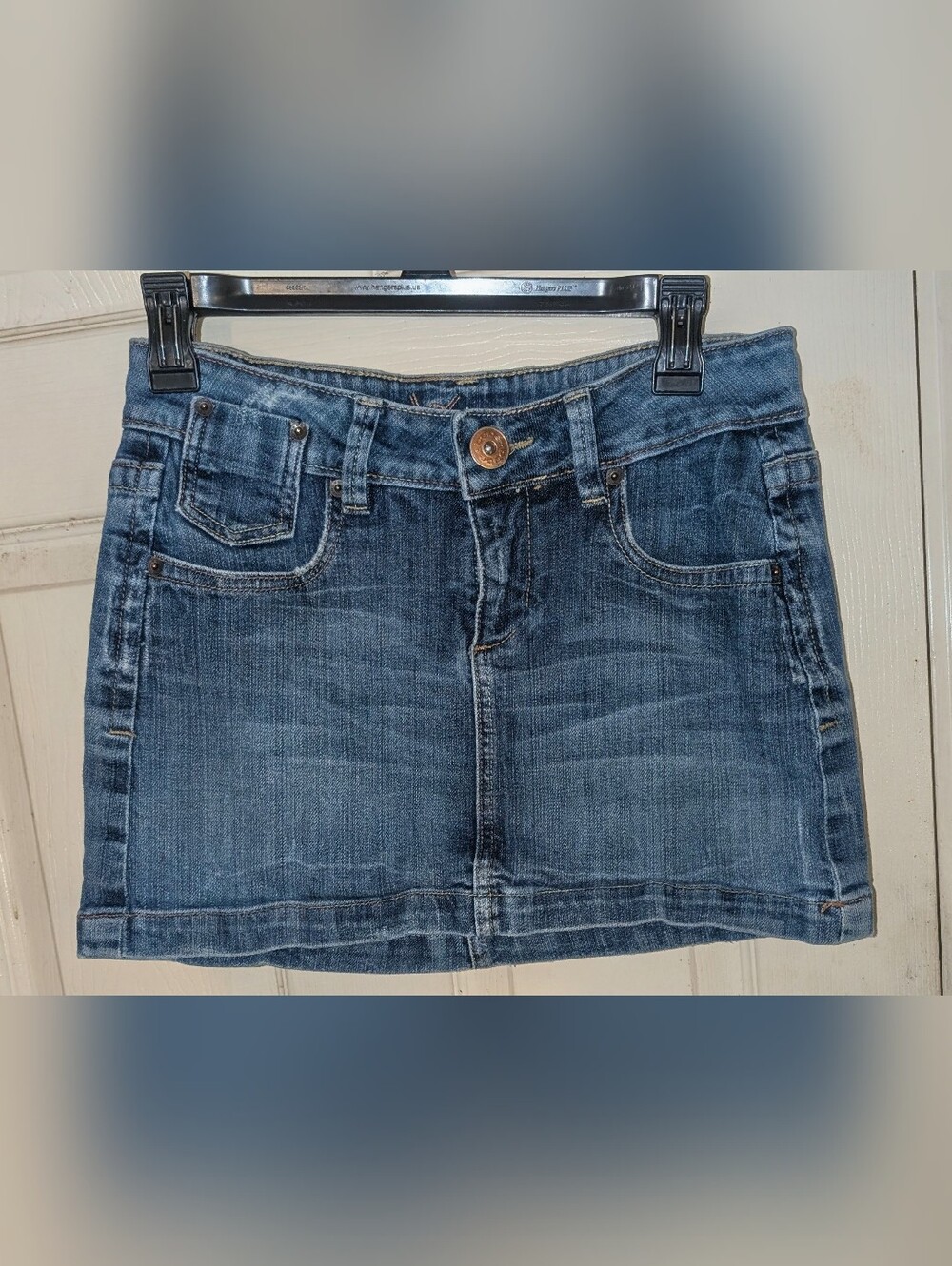 Bebe Y2K Embellished Denim Mini Skirt (w/Broken Zipper!)